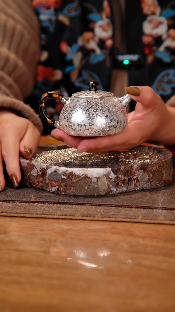 盛唐工坊 足银999 手工泡茶壶石瓢