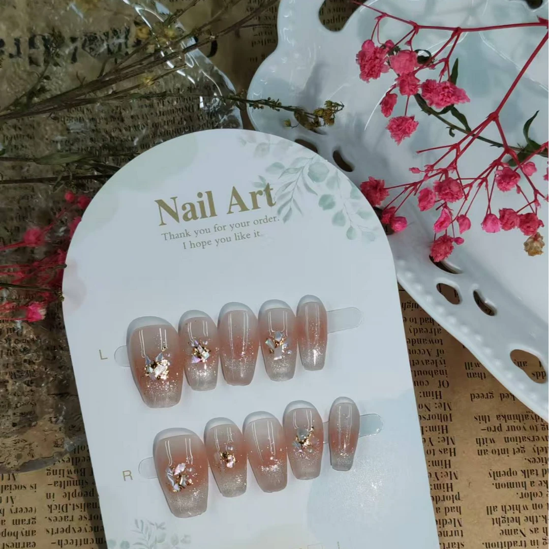 【全疆包邮002】高级纯欲纯手工穿戴甲ins风穿戴式可爱中长款