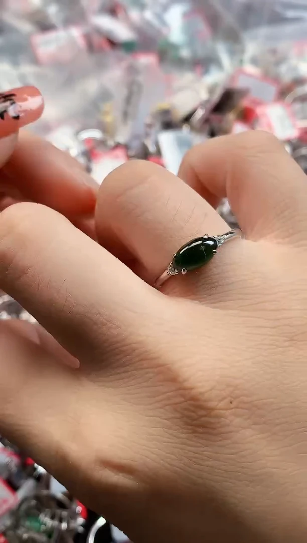 银S925镶嵌戒指翡翠天然A货缅甸翡翠