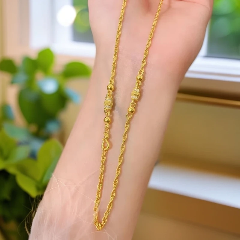 【今玉福】足金999百搭扭绳万能链黄金项链女士精致时尚贵气桶珠链D