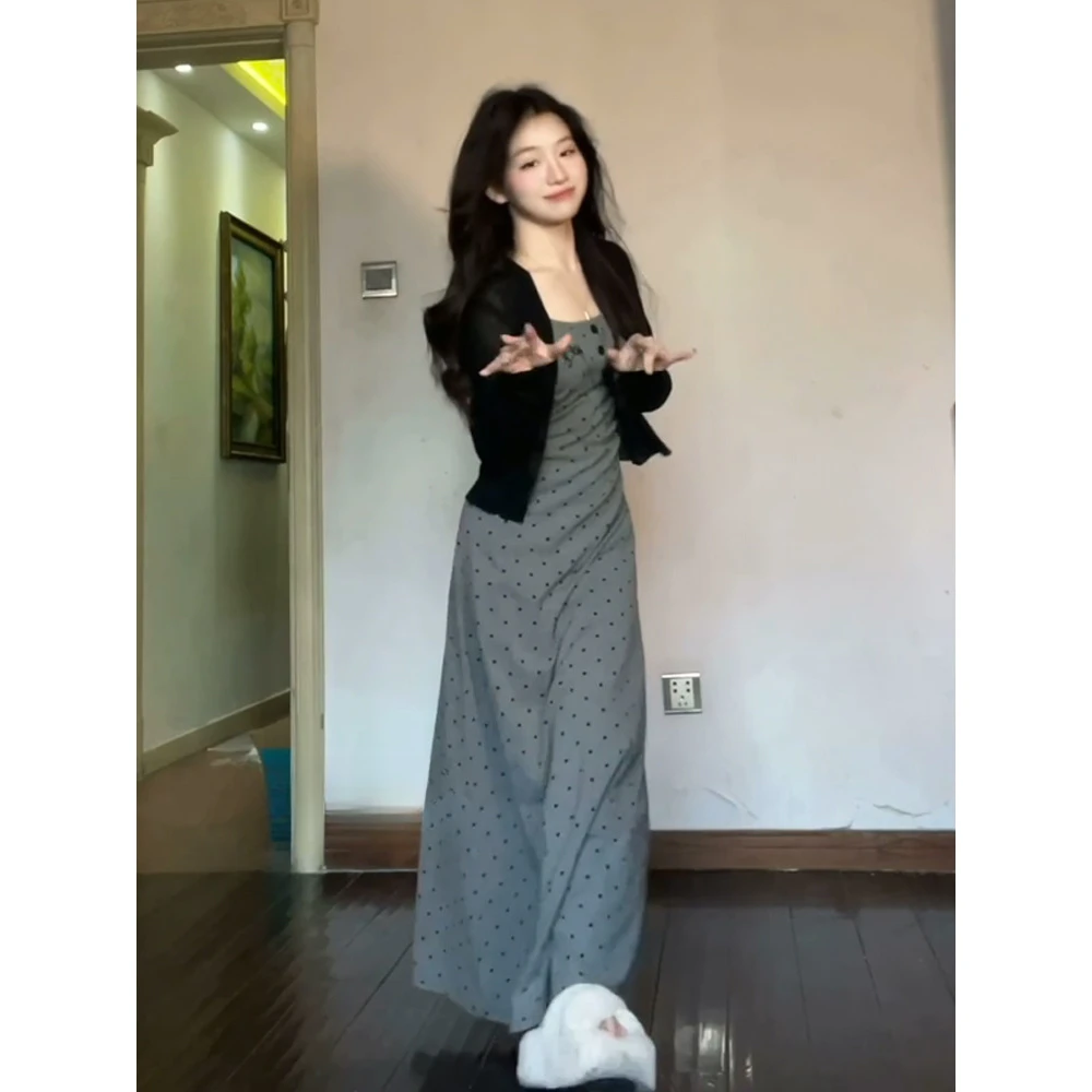 老钱风松弛感女装贵气K纯欲风气质波点吊带连衣裙套装女夏季外搭