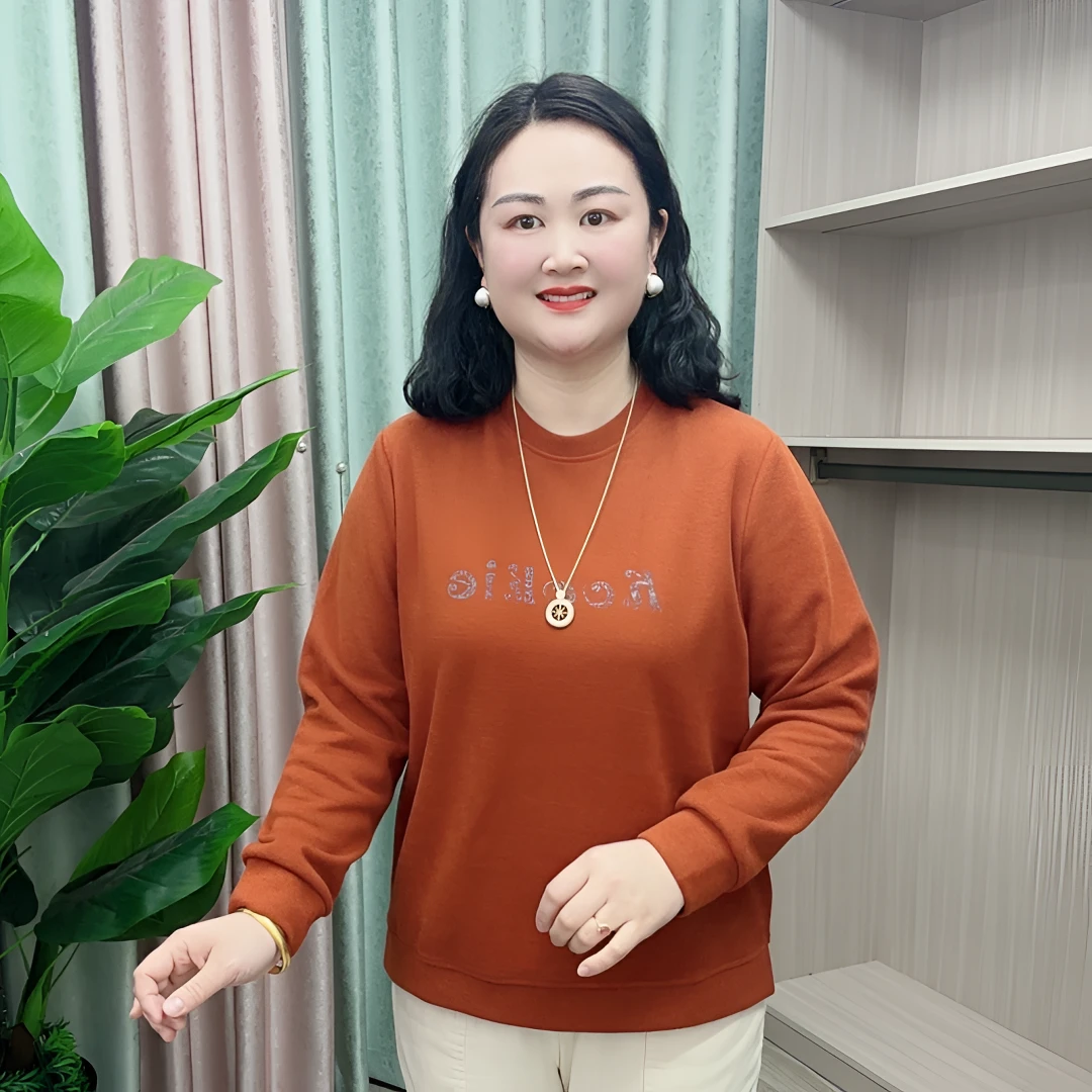 春秋季女款卫衣时尚百搭减龄宽松显瘦圆领开叉印花卫衣休闲