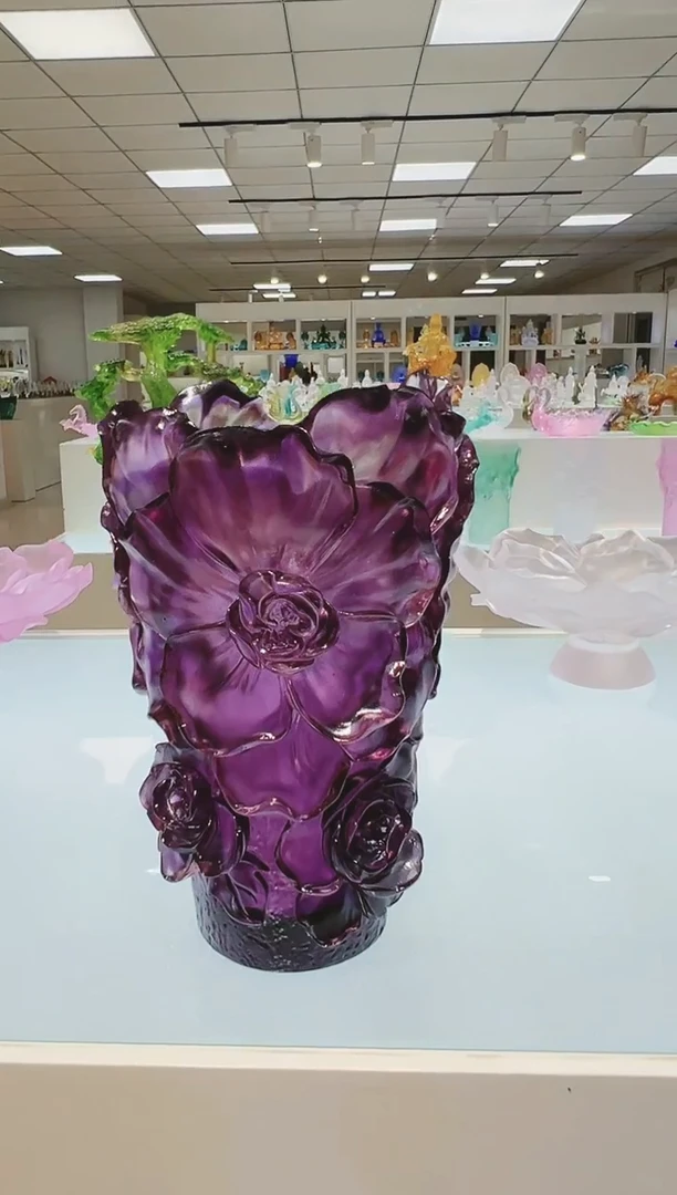 手工艺品琉璃古法琉璃山茶花花瓶