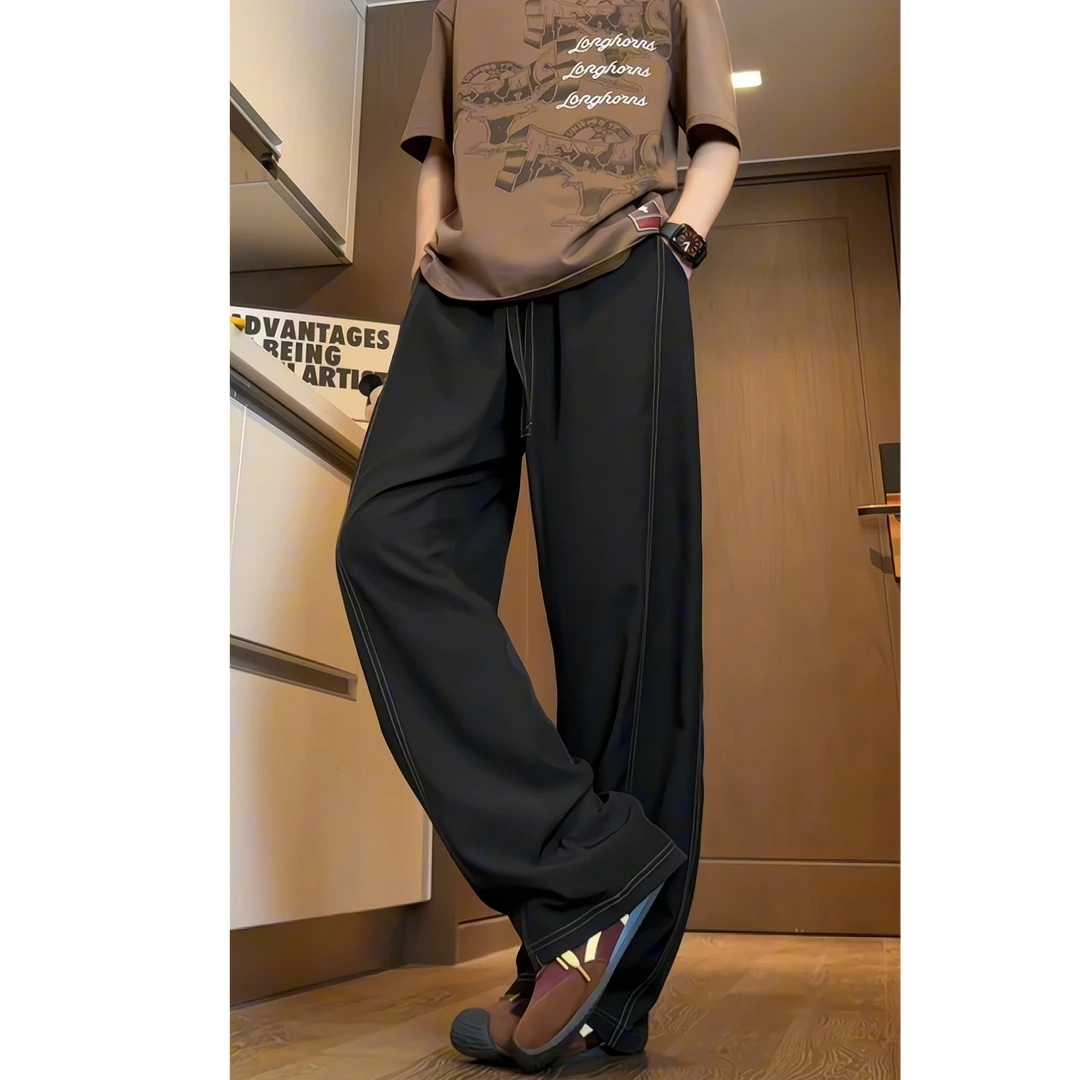 弯刀裤男大码初秋阔腿速干裤垂感青少年运动透气直筒休闲裤