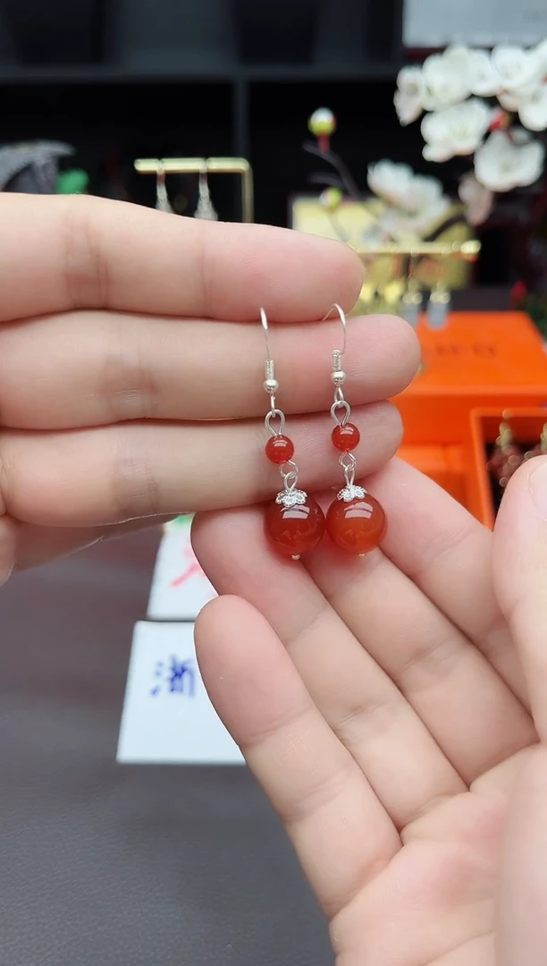 玛瑙/玉髓耳饰银S925镶嵌409000