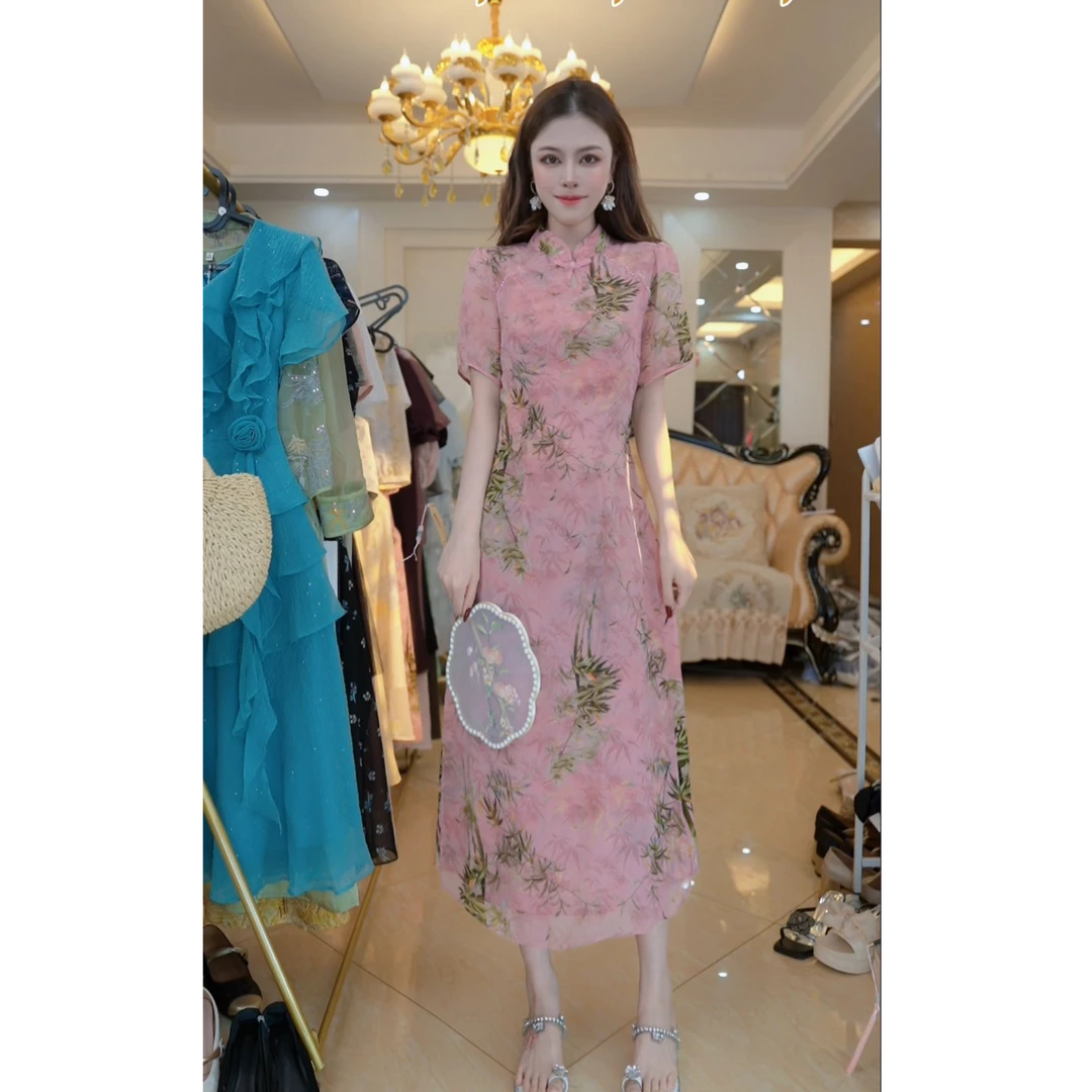 2025夏季显瘦中长裙子高端气质收腰连衣裙女A51910