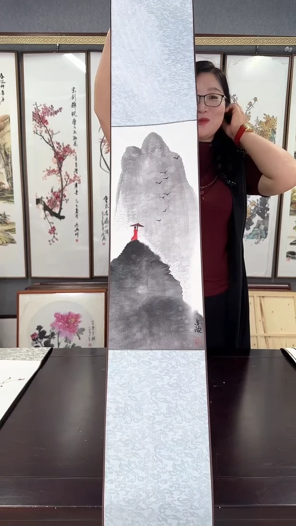 国画卷轴禅意山水国画 20*125