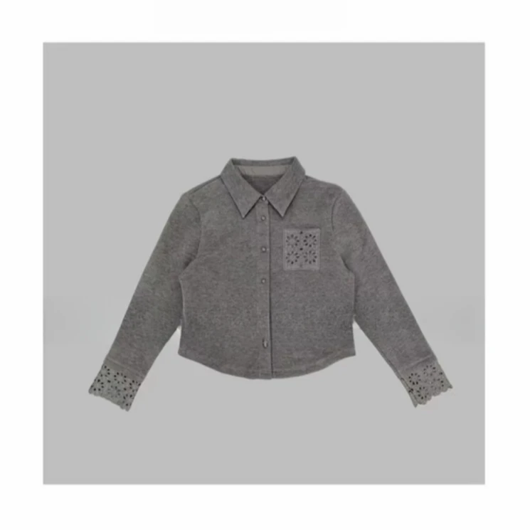 【现货】“纤月”2025冬季钩花翻领单排扣镂空长袖拼接百搭正肩开衫