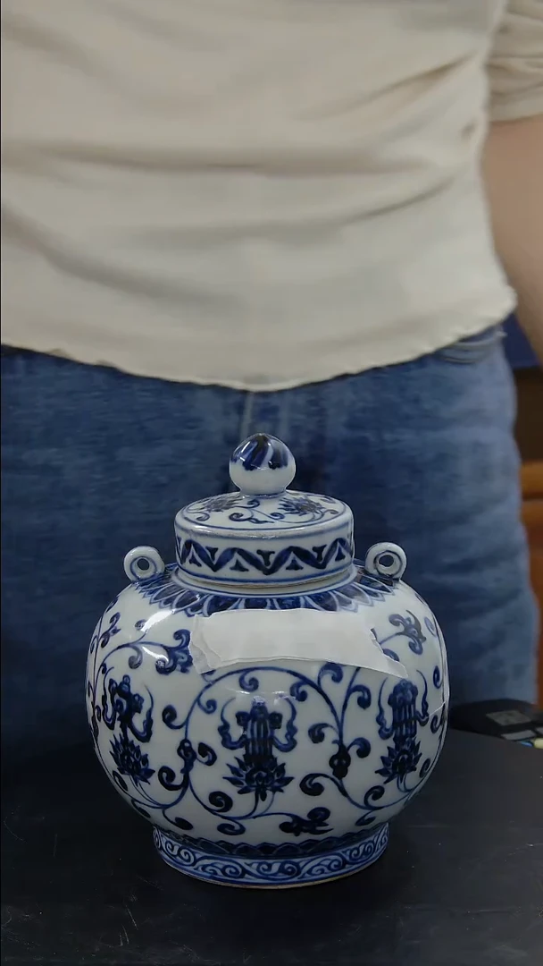 罐青花双系缠枝莲纹盖罐#1102#