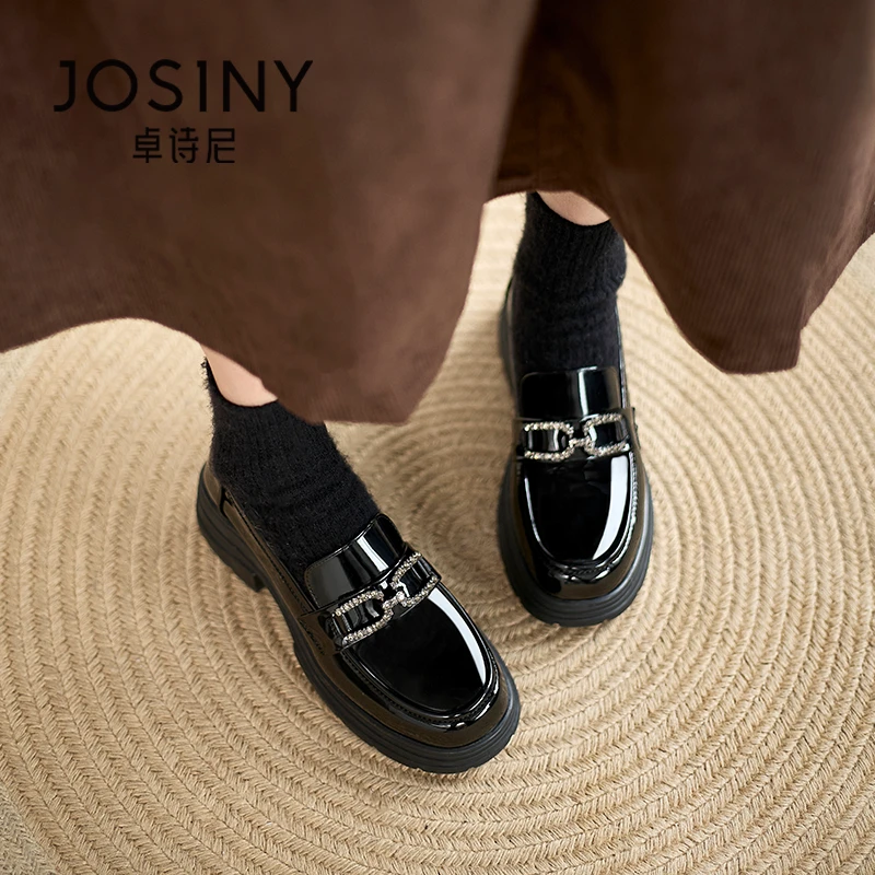 卓诗尼春季新款英伦风厚底小皮鞋粗跟高跟鞋乐福鞋鞋子单鞋女2025