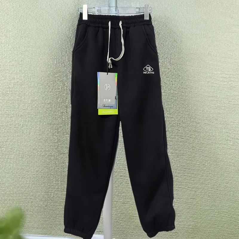 【D1293-黑色】青少年加厚绒休闲运动裤