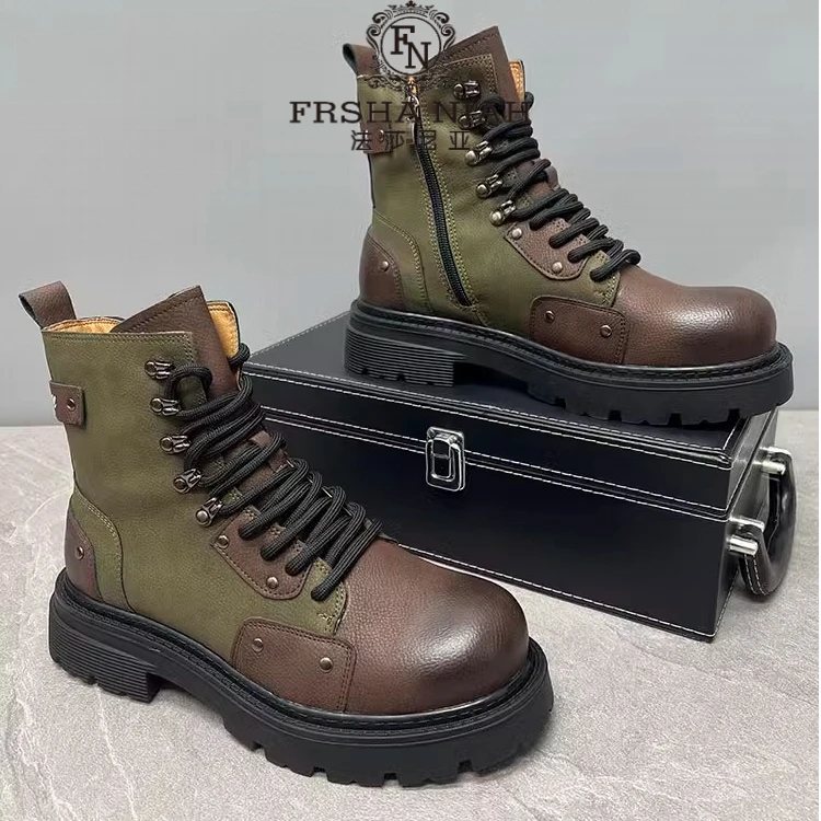 法莎尼亚男鞋厚底真皮复古马丁靴男士鞋子男款增高休闲男短靴痞帅