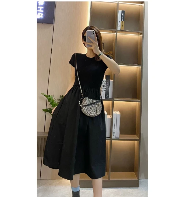 2679夏季新款拼接连衣裙优雅A字长裙