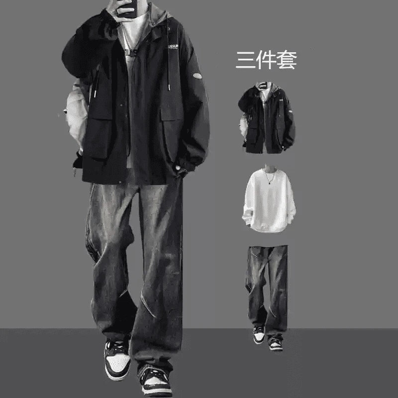 男夏装夏季法式套装外套痞帅气工装穿搭衬衫运动男士男生夏季穿搭
