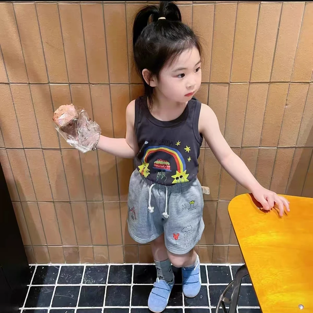 韩系儿童洋气连帽背心男女童夏季小众个性设计感儿童海边度假衣服
