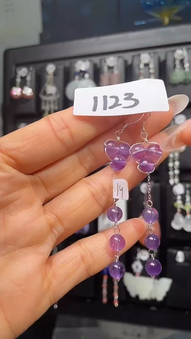 银S925镶嵌耳饰紫晶喜欢拍