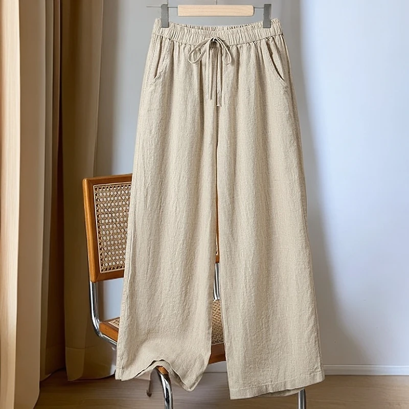 清仓捡漏外贸品牌折扣妈妈女装棉麻裤子宽松休闲阔腿裤高腰灯笼裤