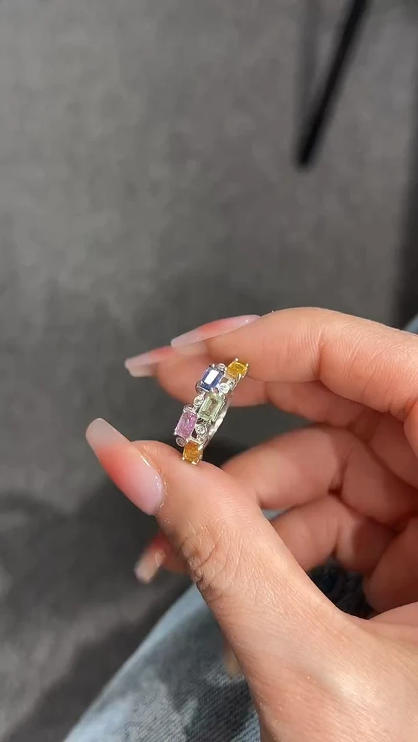 戒指蓝宝石银S925镶嵌成品