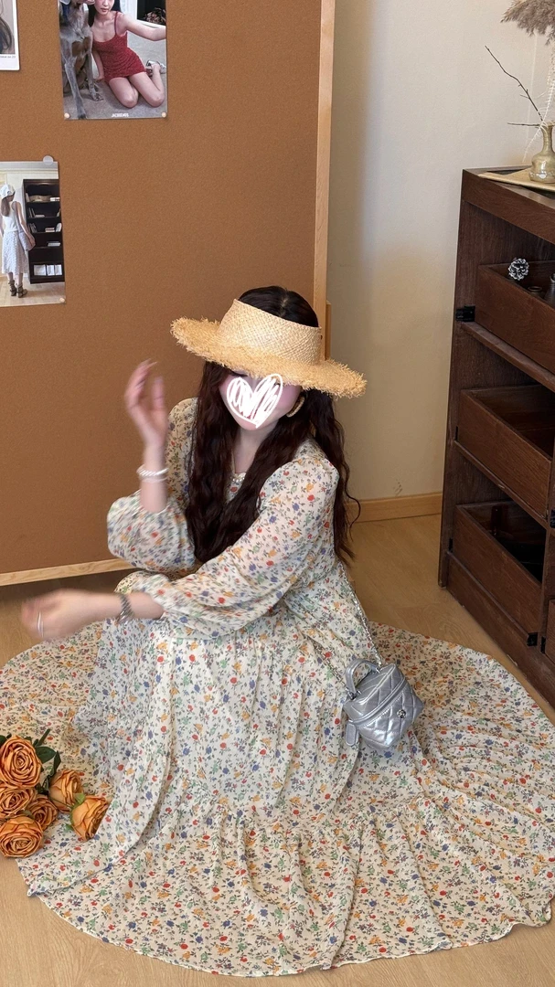 2025春夏小仙女甜美小碎花田野少女连衣裙韩系宽松长裙女9552