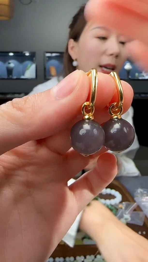 和田玉银S925镶嵌耳饰1