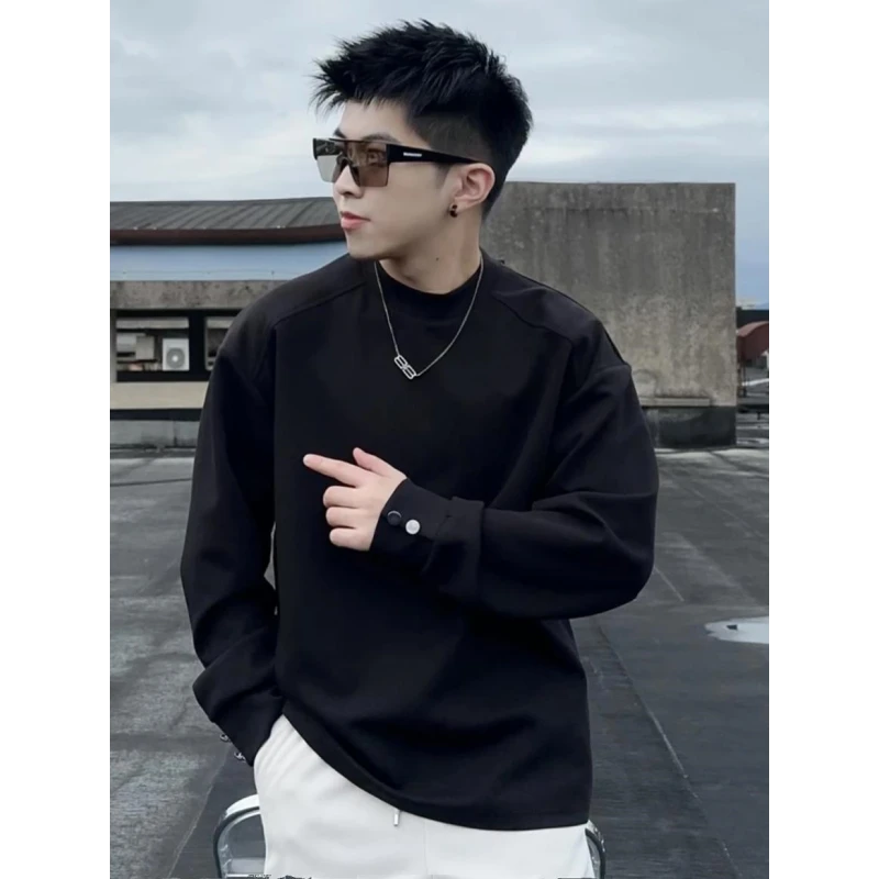 美式潮牌300斤特大码高级感长袖内搭卫衣初秋男女宽松痞帅打底衫