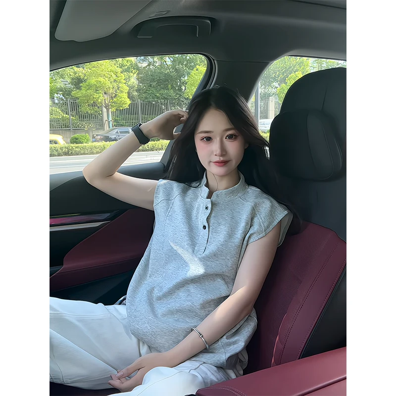 解构拼接亨利领polo衫背心男夏季美式cleanfit高级感痞帅无袖T恤