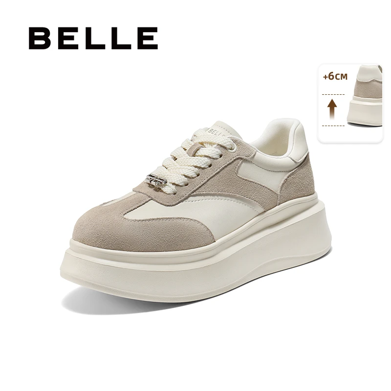百丽时尚复古撞色百搭板鞋女2025秋新厚底增高休闲鞋B2756CM5