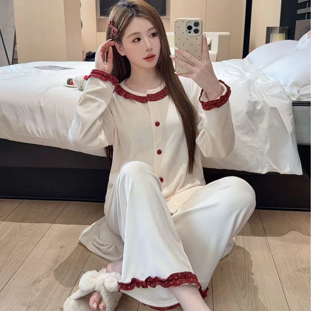 【莓果日记】2025超柔海岛绒女士圆领秋冬家居服宽松版长袖保暖套装