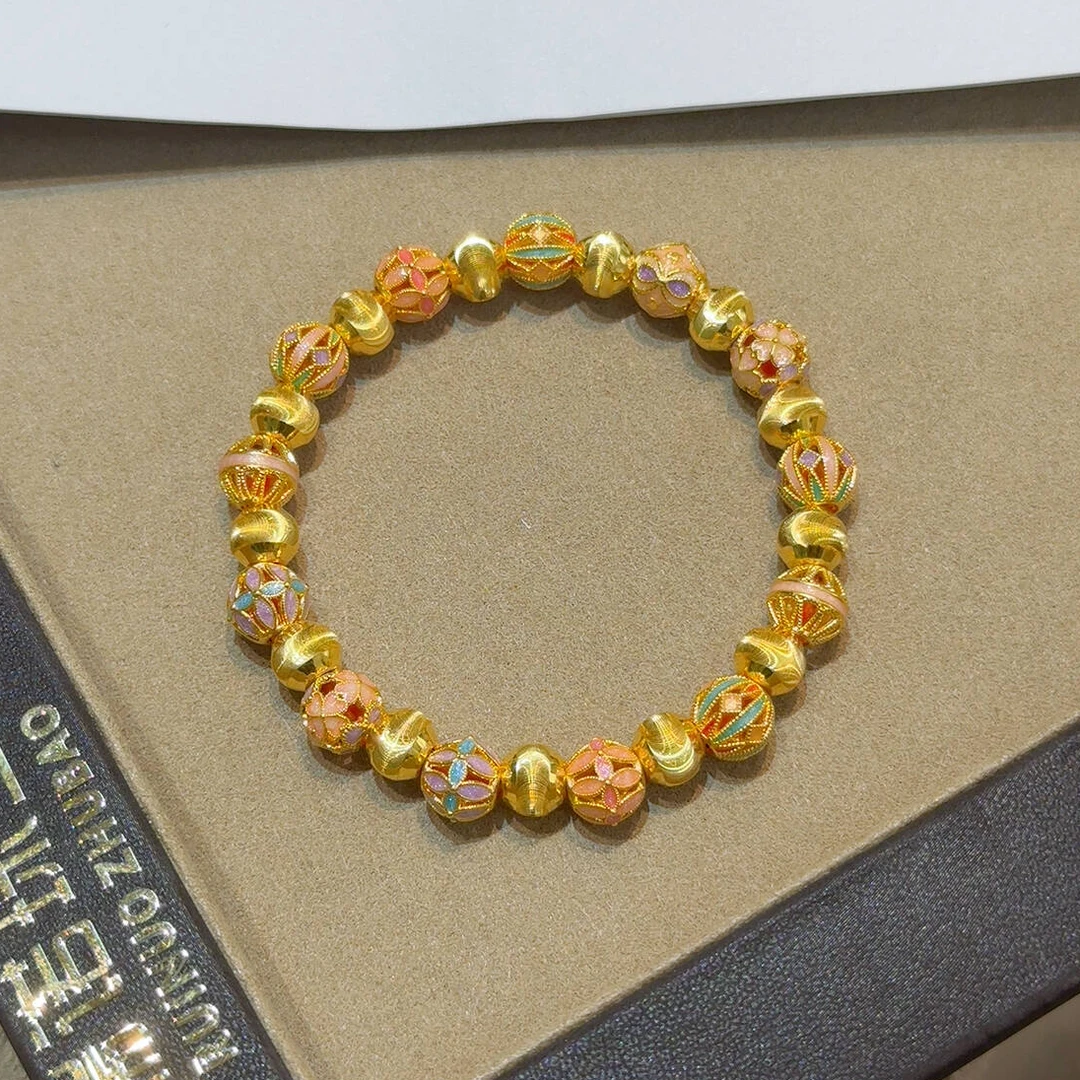 瑞诺黄金花丝金珠幻彩手串足金999小众时尚轻奢生日礼物送女友