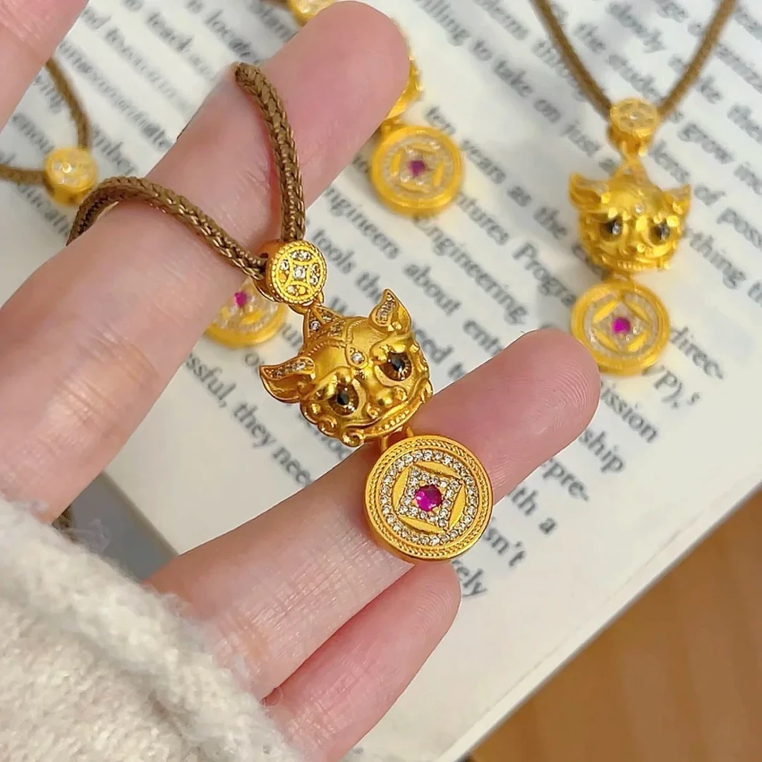 铜合金项链 新中式韦雪同款貔貅项链手工编绳时尚百搭毛衣链