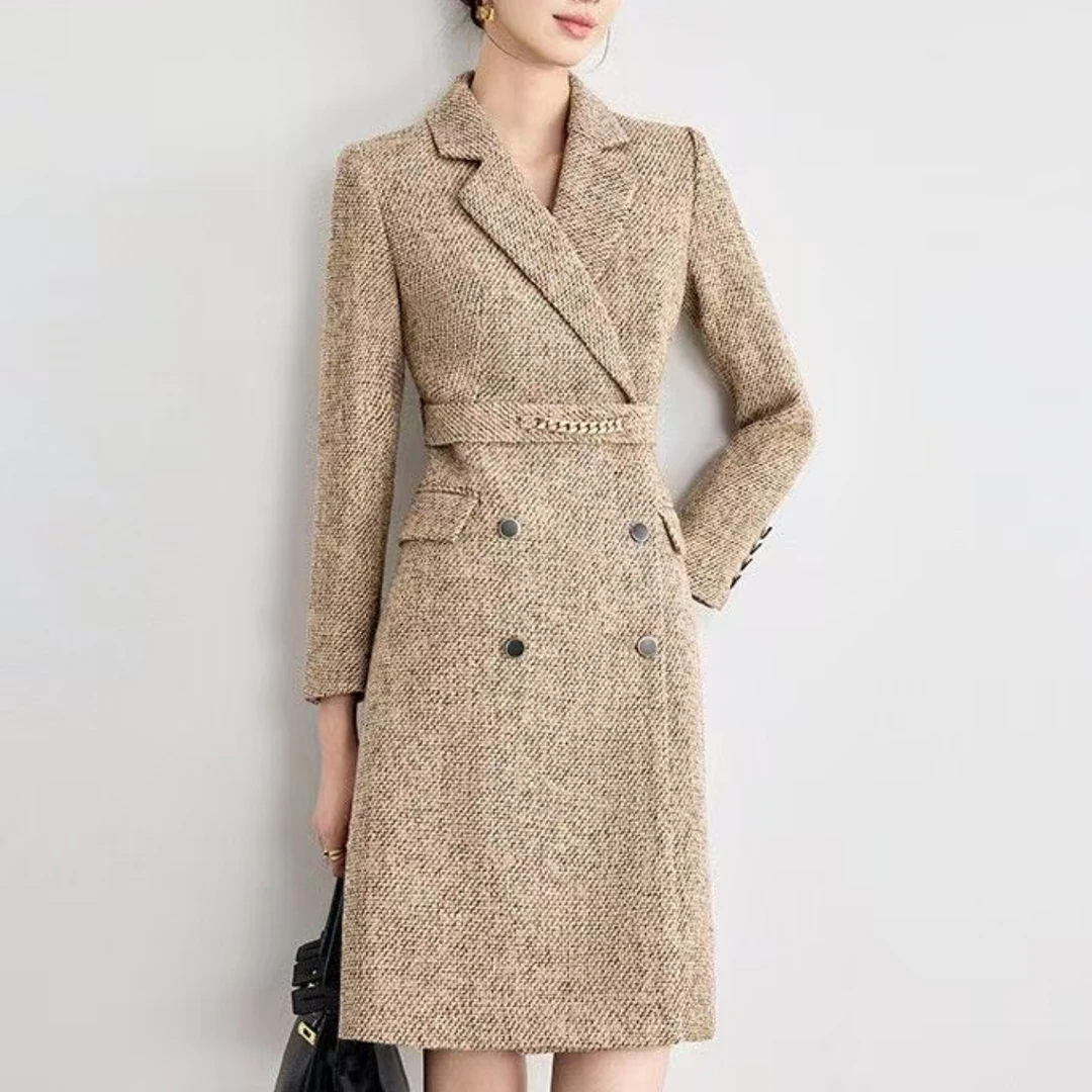 咖色西装连衣裙女2025新款气质正装高级感收腰职业装冬季厚