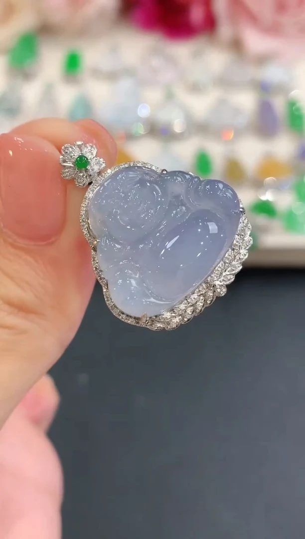 吊坠(不含链)18K金镶嵌翡翠a93紫货有色差