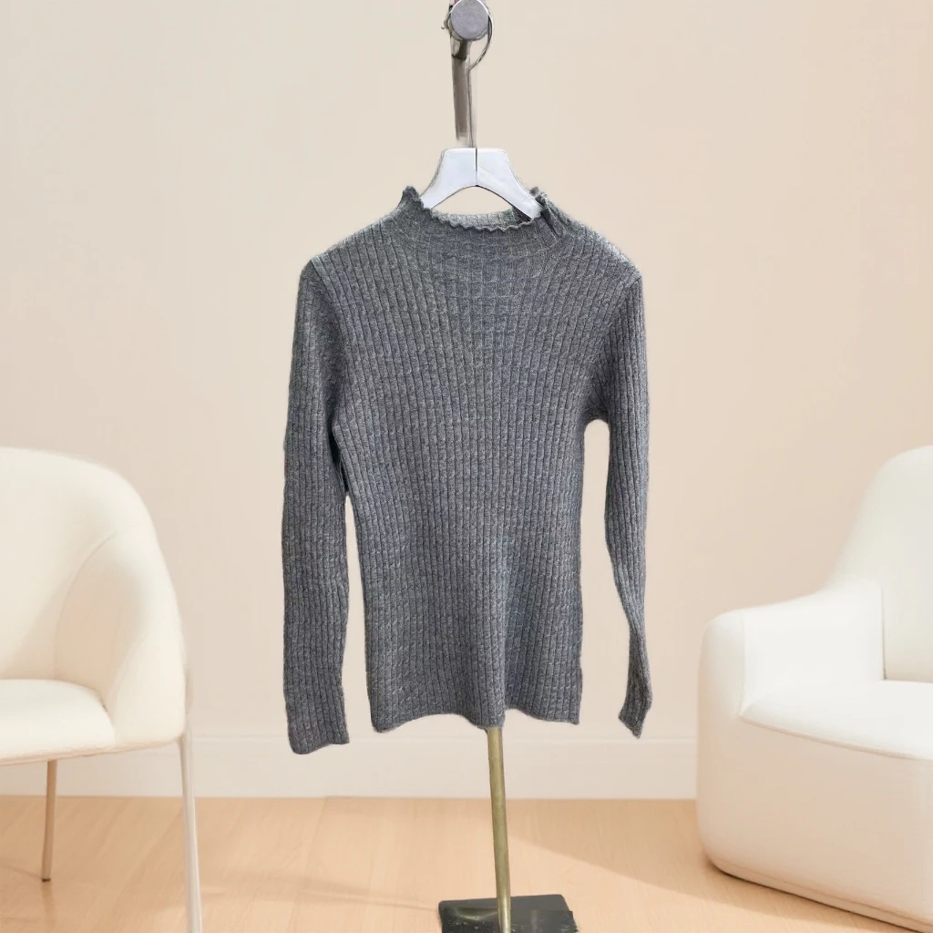 2357半高领打底衫秋冬木耳边上衣内搭短款针织衫