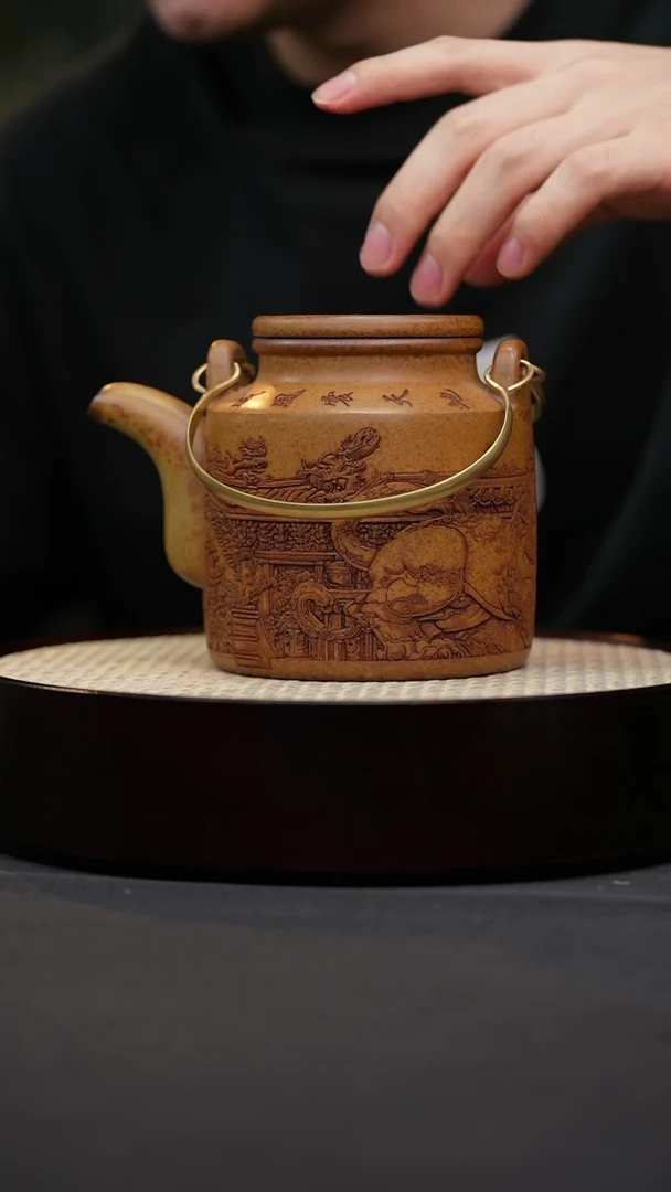 茶壶紫砂29 龙骨金砂提梁洋桶原矿紫砂壶