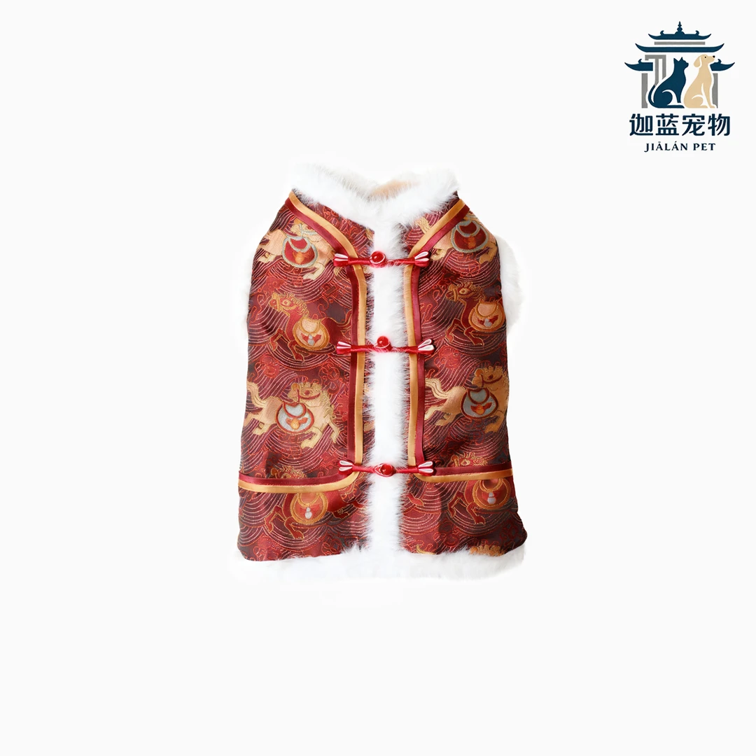 JIALAN PET迦蓝宠物衣服龙骧之马拼条棉衣狗狗秋冬厚唐装国风背心