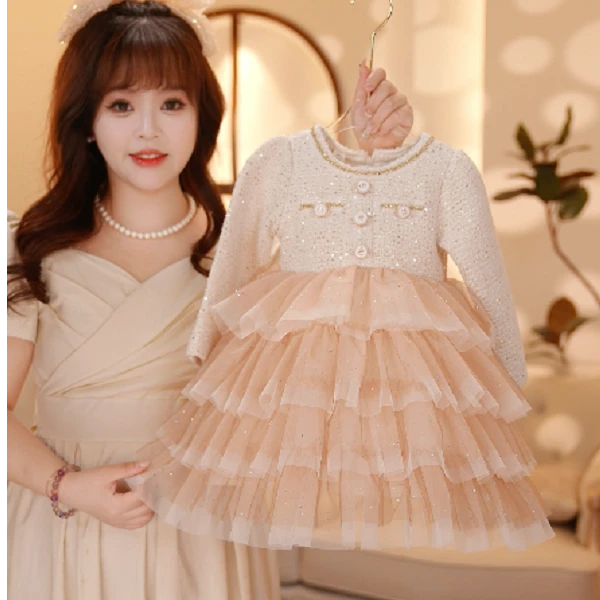 【Y.k6607】2025气质拼接网纱礼服公主裙秋冬时尚生日洋气