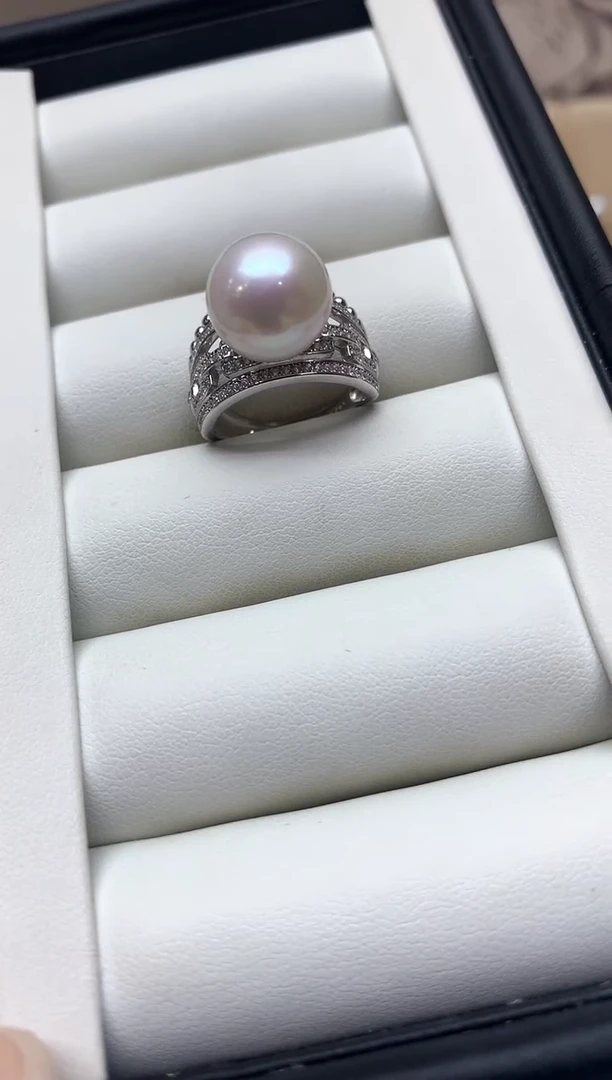 银S925镶嵌戒指淡水珍珠S925银淡水珍珠戒指