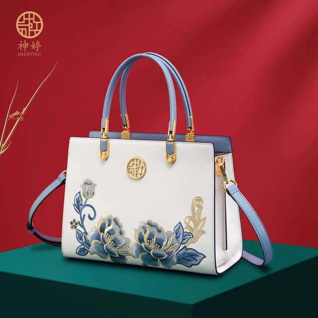 神婷国风刺绣手提包时尚斜挎国风高级单肩女包包民族风新款妈妈包