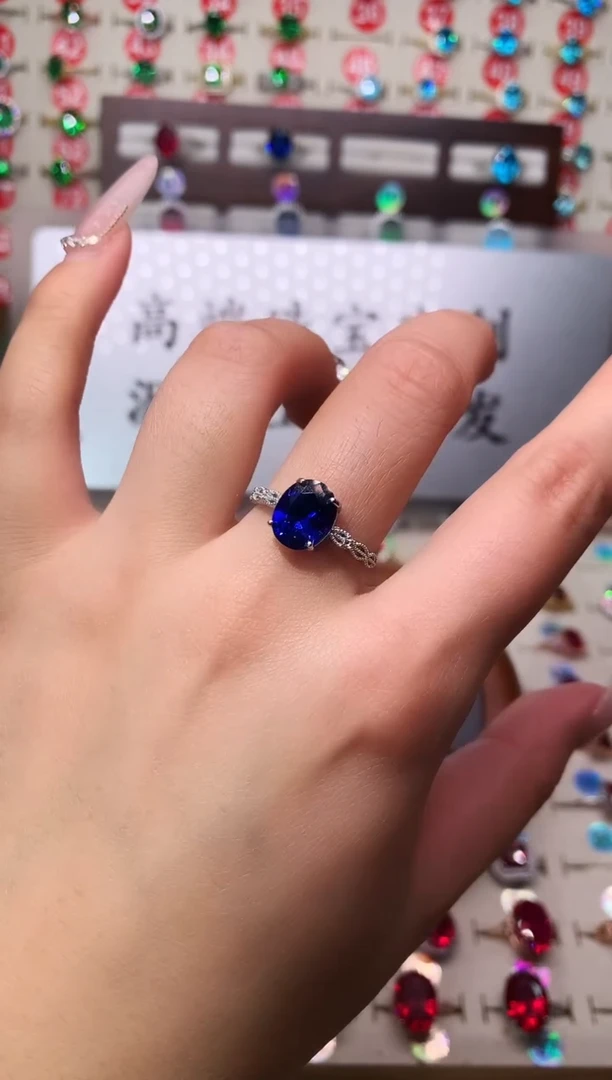 戒指蓝宝石银S925镶嵌8*10 银托