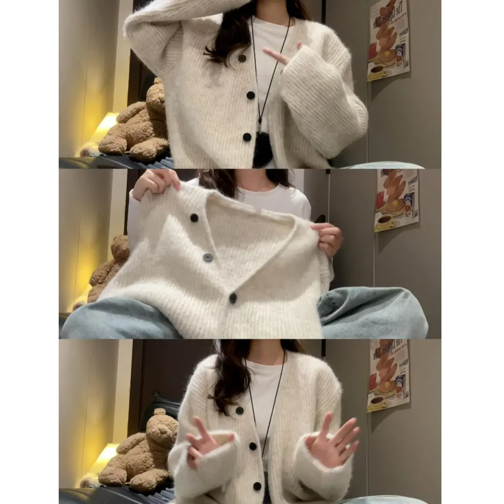 2025新款宽松慵懒风针织毛衣女秋冬季韩系chic别致氛围感开衫上衣