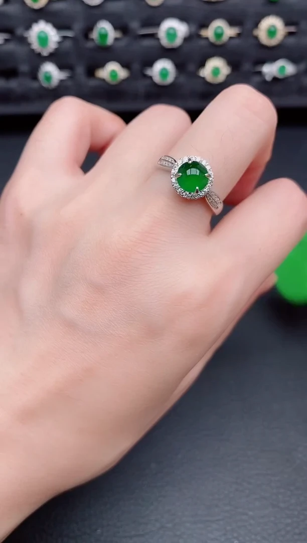 银S925镶嵌戒指翡翠天然a货翡翠35