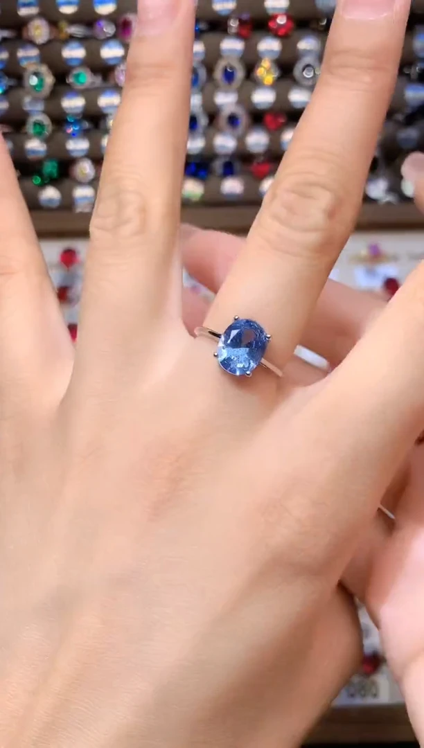 海蓝宝石戒指银S925镶嵌银色