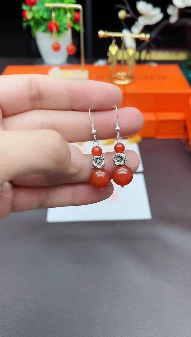 玛瑙/玉髓耳饰银S925镶嵌422000