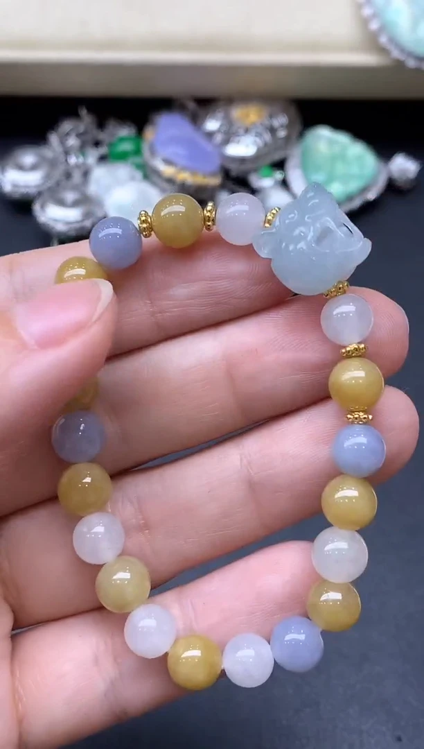 足金镶嵌手链翡翠385-中国好珍宝