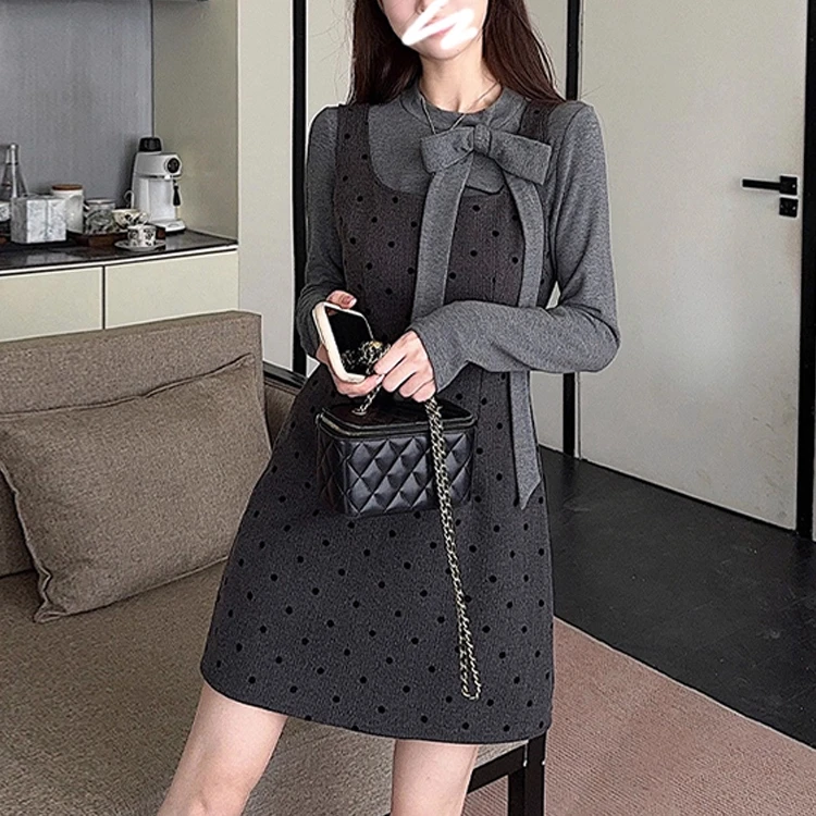 miu系韩系千金风连衣裙子女秋冬季2025甜美减龄套装裙9304