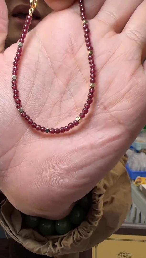 【闪购商品】石榴石手链合金约3mm特A级酒红石榴石圆珠简约手链