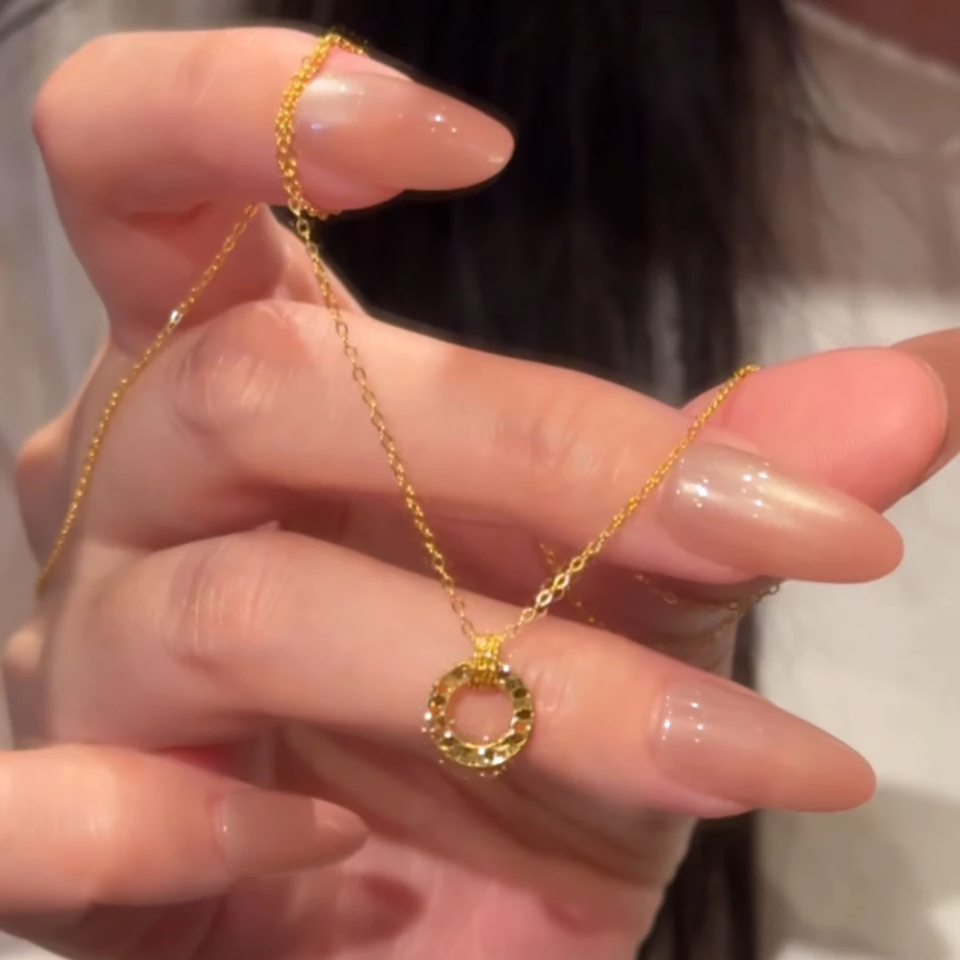 铜合金项链 复古爆闪碎冰冰圆圈项链女小众设计轻奢高级感首饰