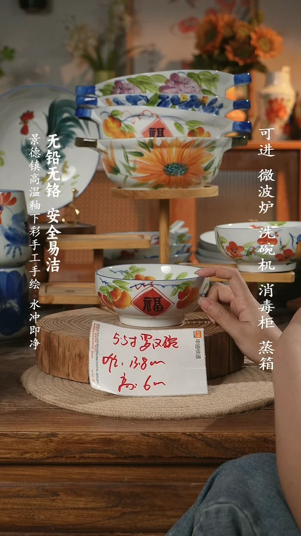 瓷景德镇高温瓷釉下彩手绘陶瓷