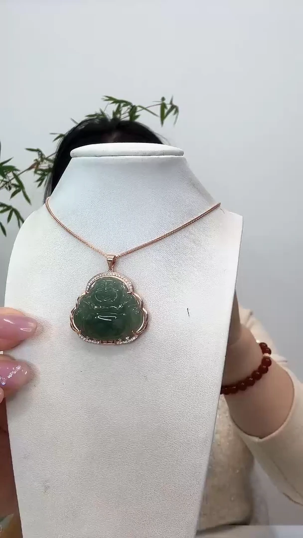 【闪购商品】翡翠吊坠(赠链)银S925镶嵌佛公玫瑰边