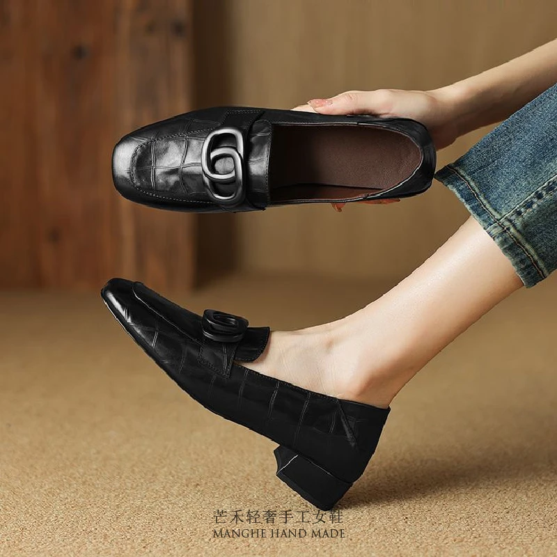 法式轻奢|3cm头层牛皮复古单鞋女真皮春秋百搭英伦风低跟乐福鞋女